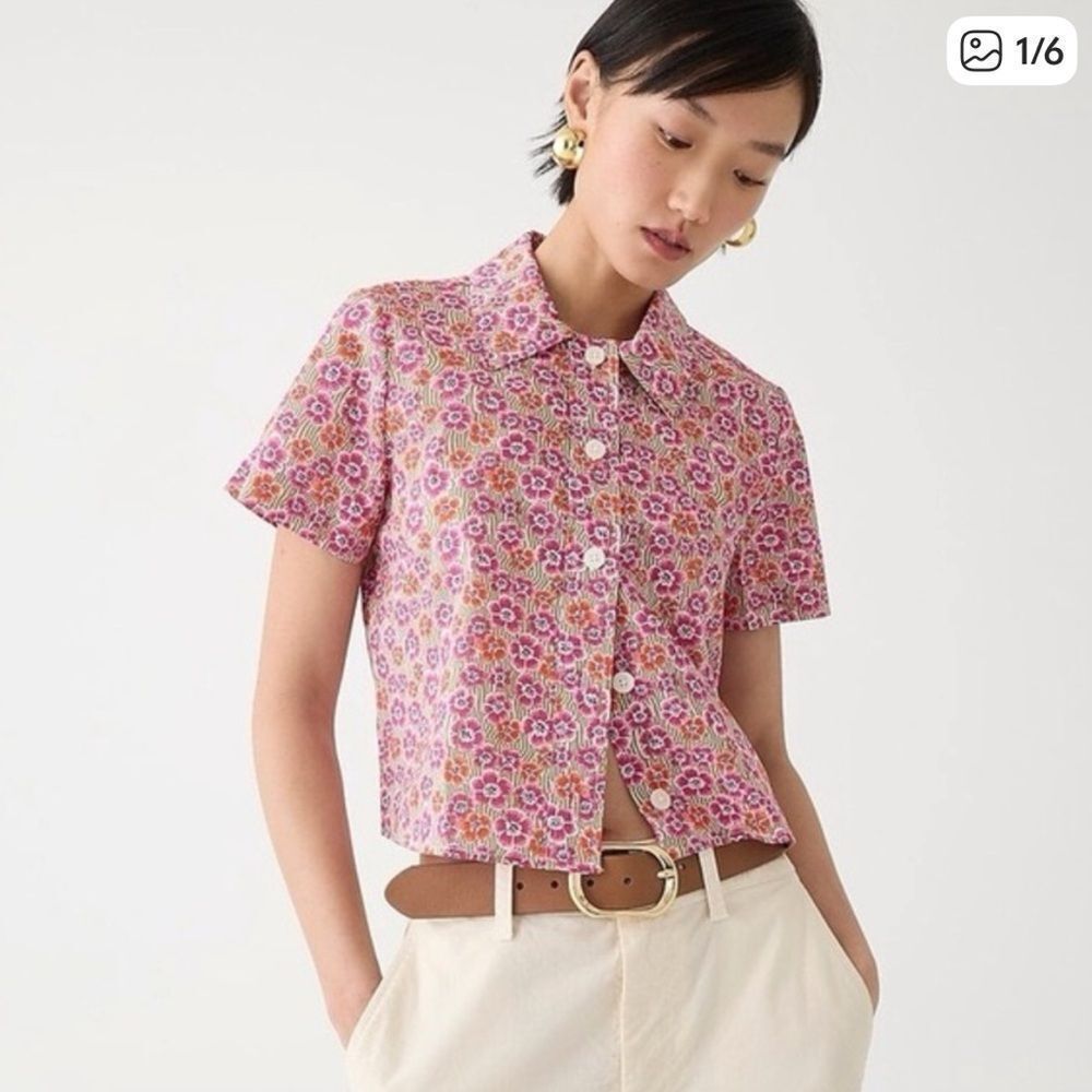 J Crew Cropped Gamine Shirt Liberty Ellie Floral Pink Womens 6 - Picture 1 of 8